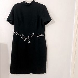 🐣 Liz Claiborne mock neck cocktail embroidered beaded lbd formal vintage dress